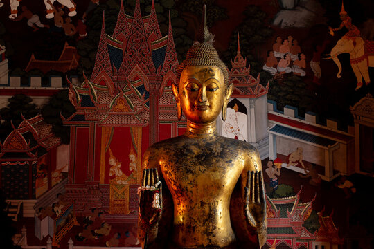 The antiquities, the golden Buddha statue since more than 500 years ago, Bangkok, Thailand.