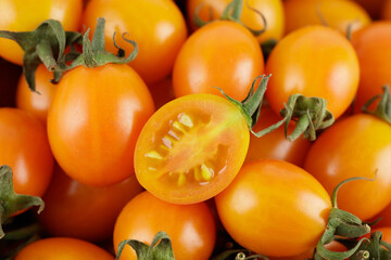 Fresh yellow Cherry tomatoes isolated on white background