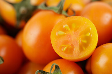Fresh yellow Cherry tomatoes isolated on white background