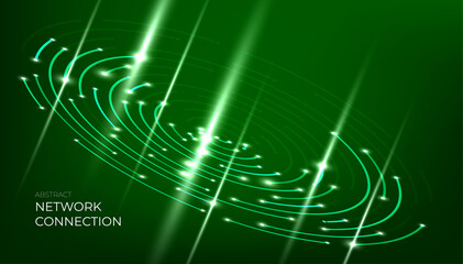 Abstract digital network connection. Futuristic connection green circle background.