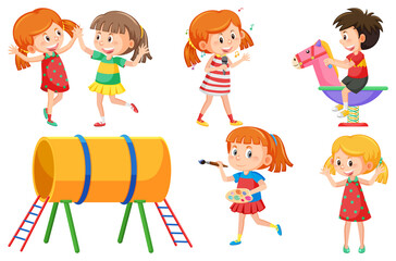Set of children doing different activities