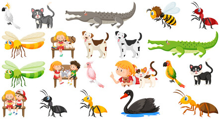 Set of various wild animals in cartoon style