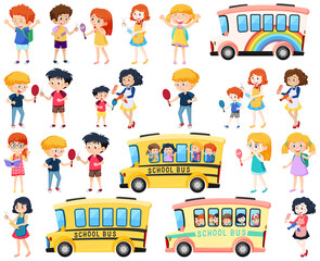Obraz na płótnie Canvas Set of cute school kids cartoon characters