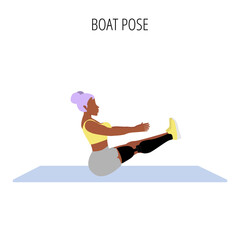 Young woman doing boat pose yoga workout