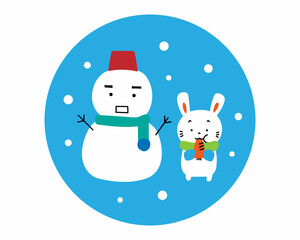 うさぎと雪だるまのイラスト素材