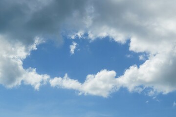 Beautiful blue sky surrounded by white fluffy clouds