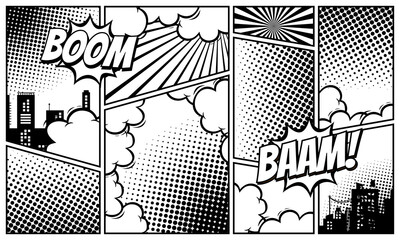 Comic panel black and white color background © anggi wibisono