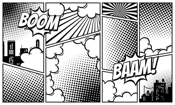 Comic panel black and white color background