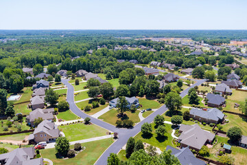 Top view of sleeping area in street a small town of from above aerial view in Boiling Springs South...