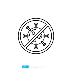 Forbidden sign with virus particle icon