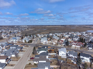 Edmonton, Alberta Canada aerial drone shot distance view.