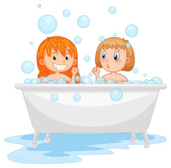 Naklejka premium Happy kids playing in bathtub