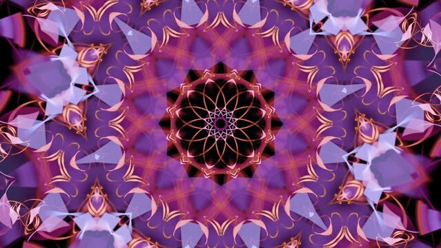 Crystal fragment mandala in lavender purple hues - fast trippy trance light energy fractal kaleidoscope music vj vlog - seamless looping abstract background.