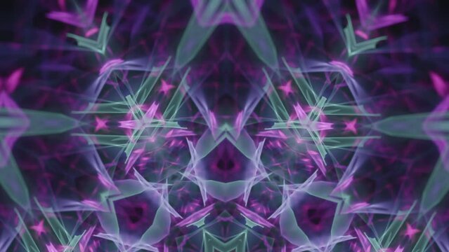 Crystal neon fractal fragment fusion beats in purple teal colors - fast trippy trance light energy kaleidoscope music vj vlog - seamless looping abstract background.