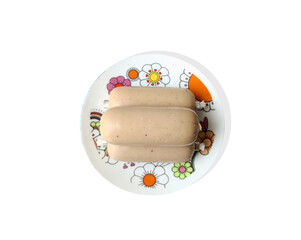 Vietnamese Pork Sausage on plate isolated on white background with Clipping Path