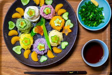 七夕の七色そうめん