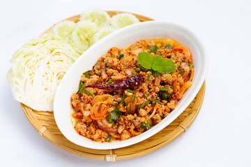 Thai spicy minced pork salad.