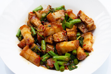 Stir fried crispy pork with holy basil
