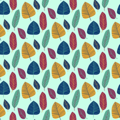 Wild leaf seamless pattern by bright colors vector. Cartoon tropical motley surface design by vibrant colors. Regular tropical forest endless texture vector