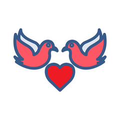 Pigeons icon with heart. Icon related to wedding. Lineal color icon style. Simple design editable