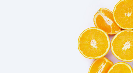 Orange fruit on white background. Copy space