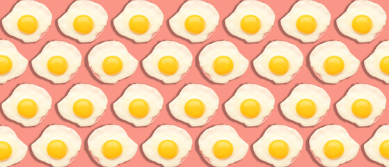 Many fried eggs on pink background. Pattern for design