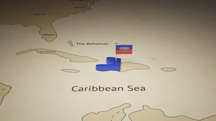 3d map of Haiti state. 3d illustration of map and flag for independence day celebration.