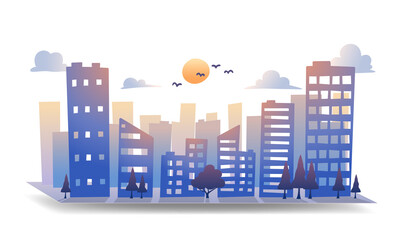 Obraz premium Morning sun city scape, Modern style illustration, white background
