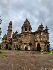 Fototapeta na wymiar New Palace or Shahu Palace, Kolhapur city. Heritage structure built in black polished stone