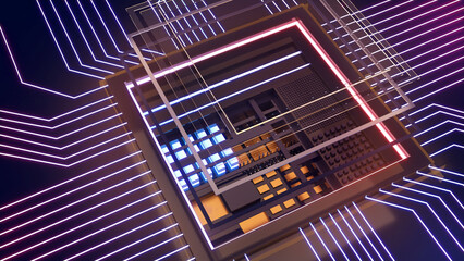 Image of the central processing unit,working processing technology,Nanotechnology Computing Technology,Conceptual CPU on circuit board,3d rendering