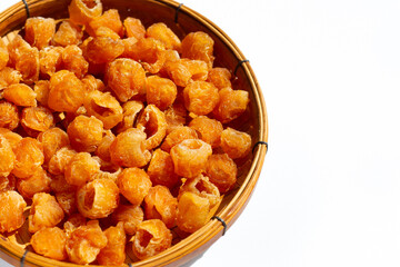 Dried longan on white background.