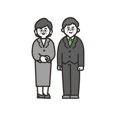 スーツを着た年配男女の全身アイコン green
