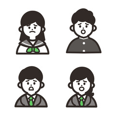 悲しい中高生上半身アイコンセット green