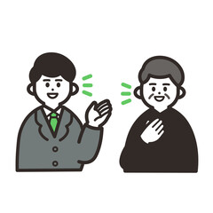 話し合うスーツの男性と高齢男性 green