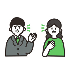 話し合うスーツの男性と女性 green