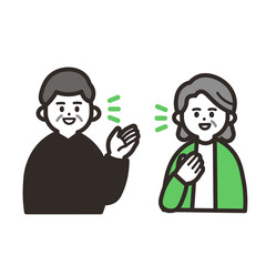 話し合う高齢男性と高齢女性 green