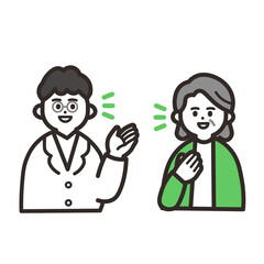 話し合う男性の医者と高齢女性 green