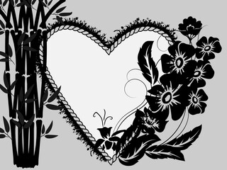  Heart-shaped bouquets are added gorgeous bamboo clumps for Valentine's Day and wedding designs. Beautiful wreaths are hand-drawn and insulated on white. Vector illustration.