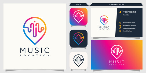 Pin logo with music design concept Premium Vector