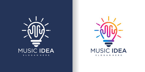 Light bulb logo with music design concept Premium Vector