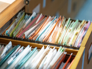 Financial documents stored in filing cabinets..