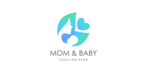 Mom and baby logo design concept with unique style Premium Vector