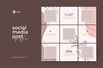 instagram puzzle template, abstract element instagram post design, pastel background, instagram puzzle feed pack template.