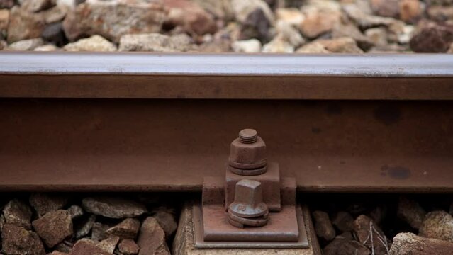 Railroad components in closeup - pov 2