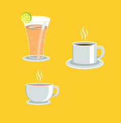 Glass of coffee, tea and juice drink set