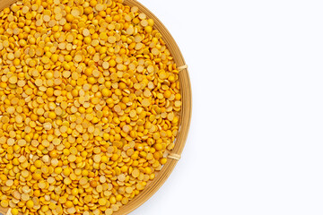 Peeled split soy beans on bamboo plate