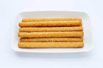 Bread sticks on white background