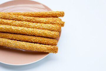 Bread sticks on white background