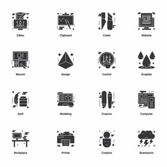 Art & Designing, drawing and web, and graphic design icons set. Glyph vector illustration.