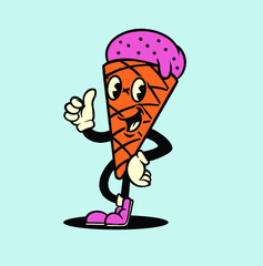 Ice cream cute Vintage Mascot Illustration